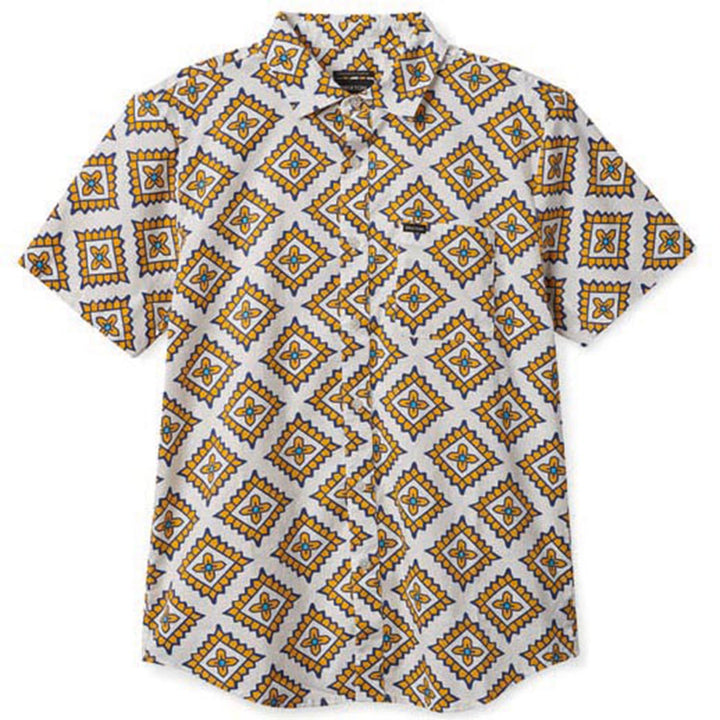 Brixton Charter Print Short-Sleeve Shirt - Men's Off White/Pheonix Orange/Joe Blue