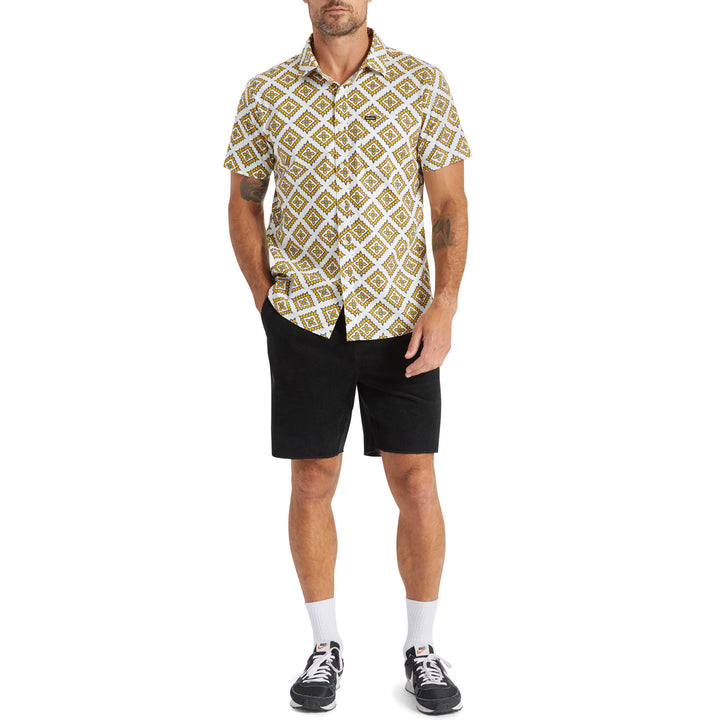Brixton Charter Print Short-Sleeve Shirt - Men's Off White/Pheonix Orange/Joe Blue