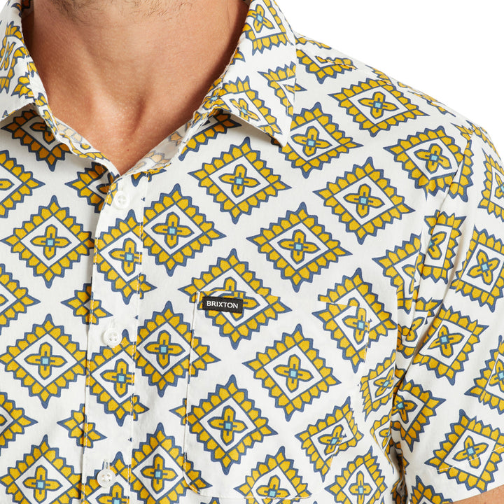 Brixton Charter Print Short-Sleeve Shirt - Men's Off White/Pheonix Orange/Joe Blue