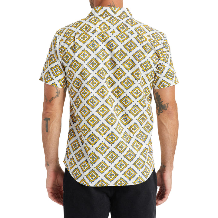 Brixton Charter Print Short-Sleeve Shirt - Men's Off White/Pheonix Orange/Joe Blue