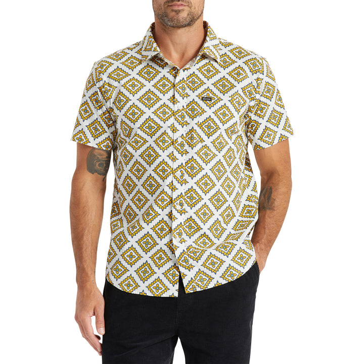 Brixton Charter Print Short-Sleeve Shirt - Men's Off White/Pheonix Orange/Joe Blue