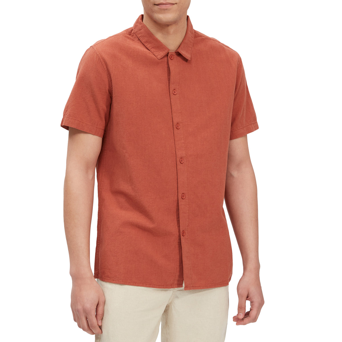 Rhythm Classic Linen Short-Sleeve Shirt - Men's Baked Clay