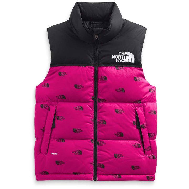 The North Face 1996 Retro Nuptse Vest - Kids' Fuschia Pink TNF Tossed Around Logo Small Print