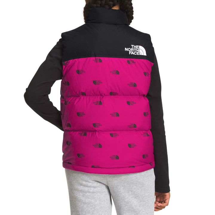 The North Face 1996 Retro Nuptse Vest - Kids' Fuschia Pink TNF Tossed Around Logo Small Print