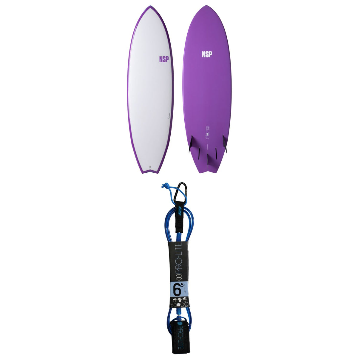 NSP Elements HDT Fish 6'4" Shortboard + Pro-Lite 6.5' FreeSurf Surfboard Leash
