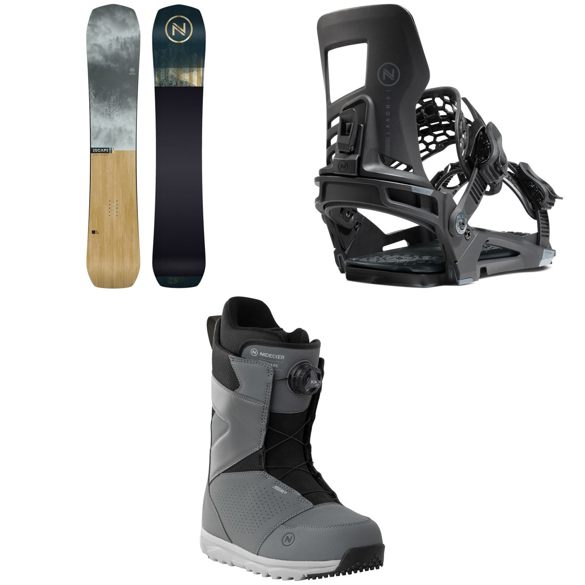 Nidecker Escape Snowboard + Kaon-X Snowboard Bindings + Cascade Snowboard Boots 2024