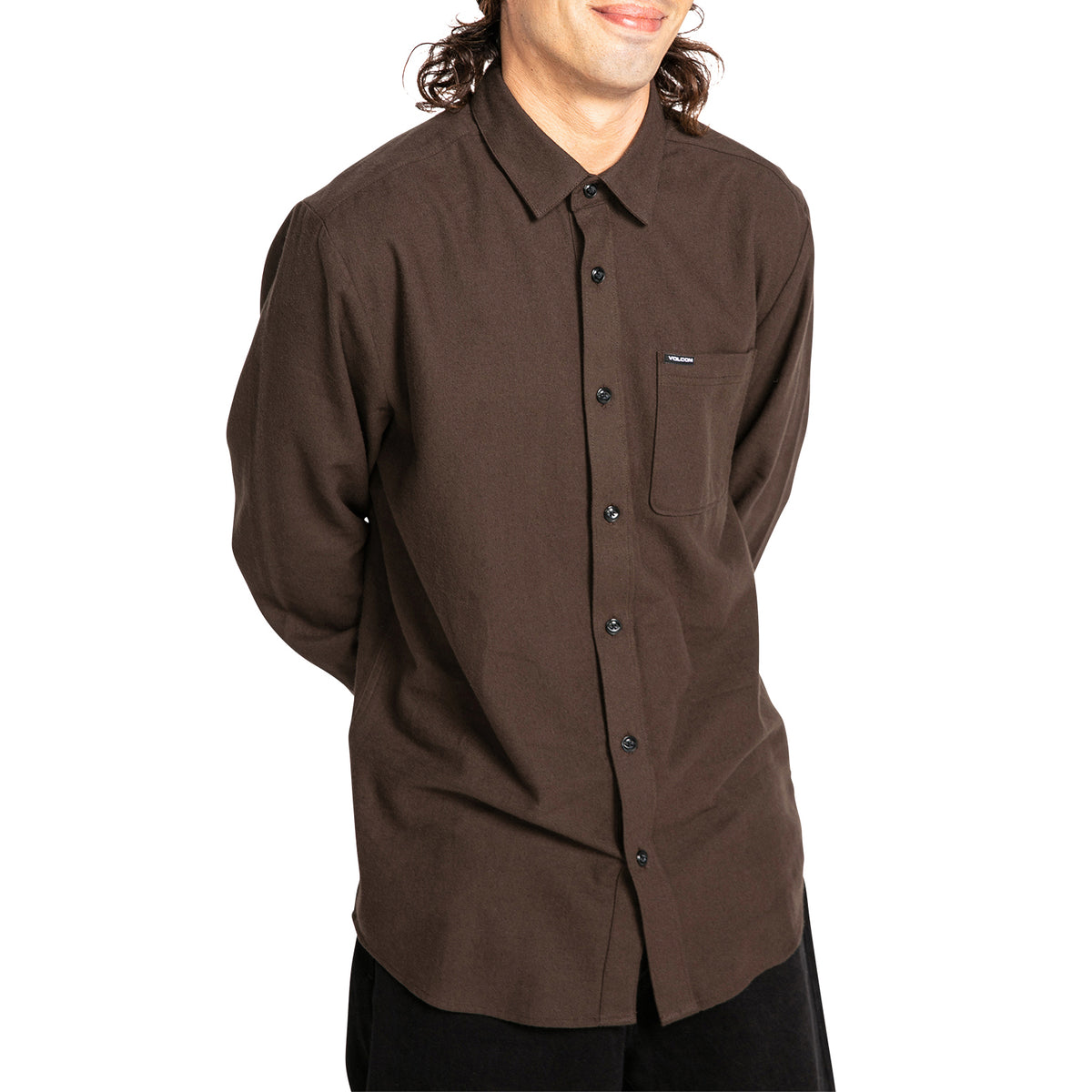 Volcom Caden Solid Long-Sleeve Shirt - Men's Dark Brown