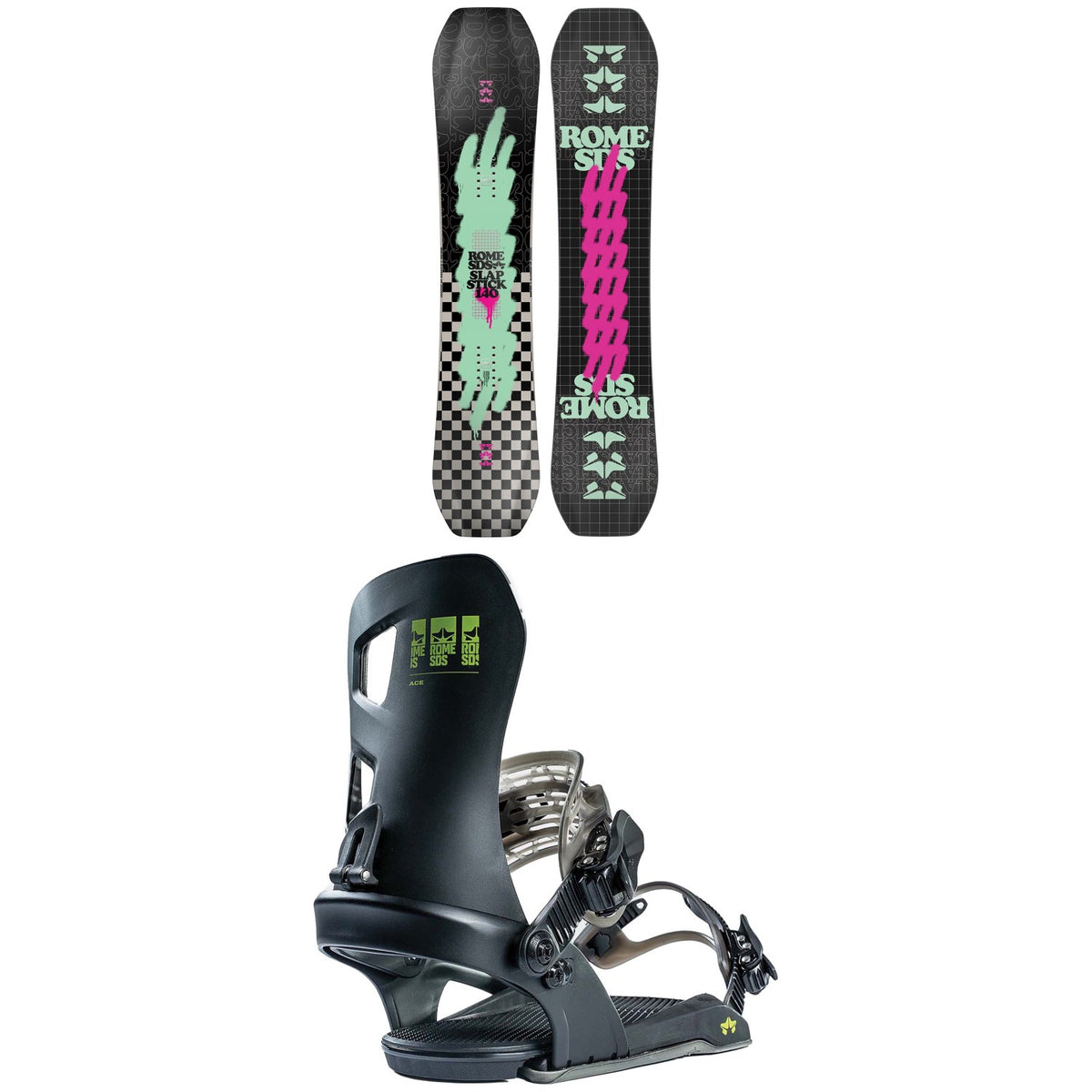 Rome Slapstick Snowboard + Ace Snowboard Bindings - Kids' 2024