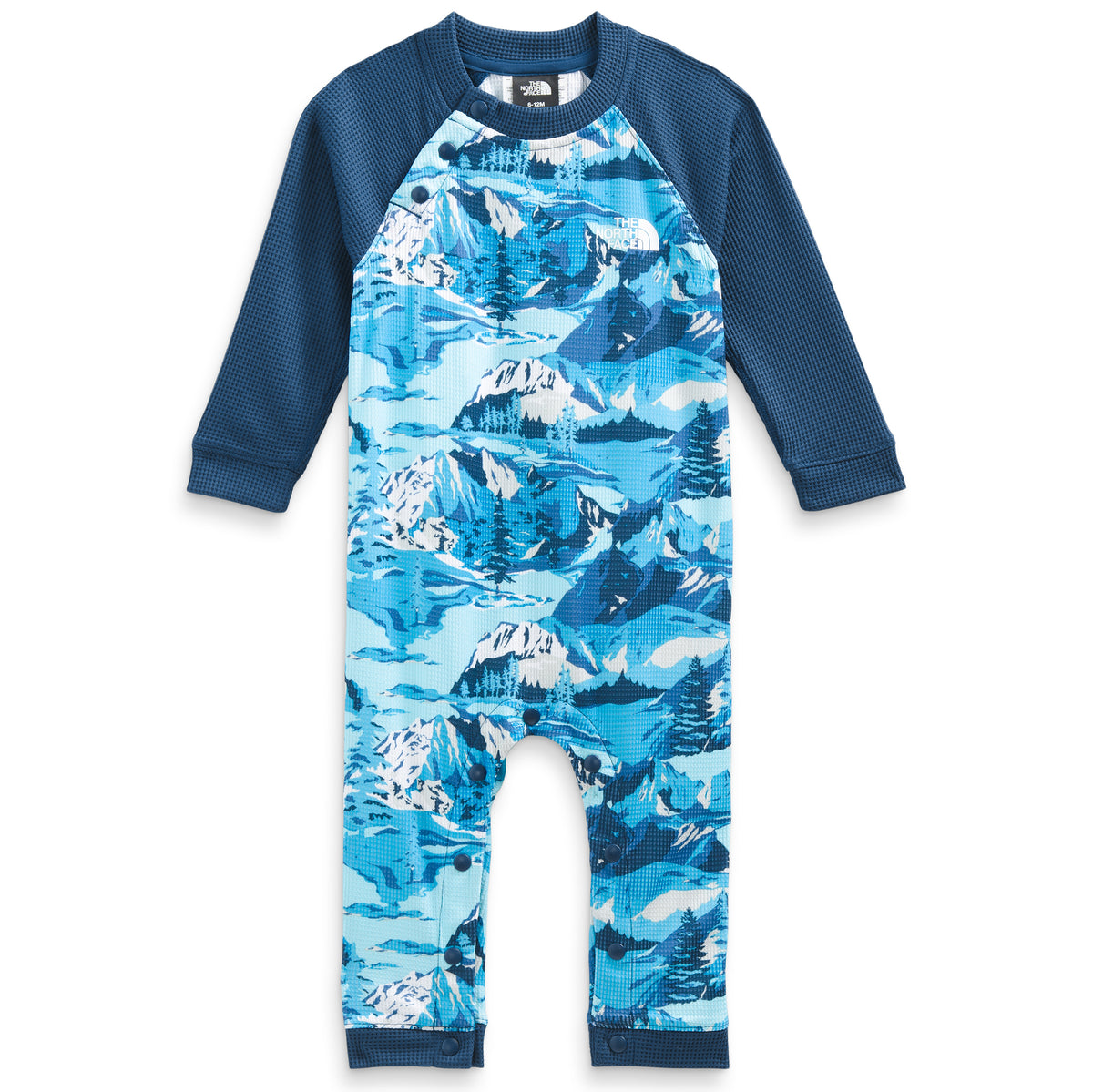 The North Face Waffle Baselayer One Piece - Infants' Acoustic Blue Snow Peak Mountains Print