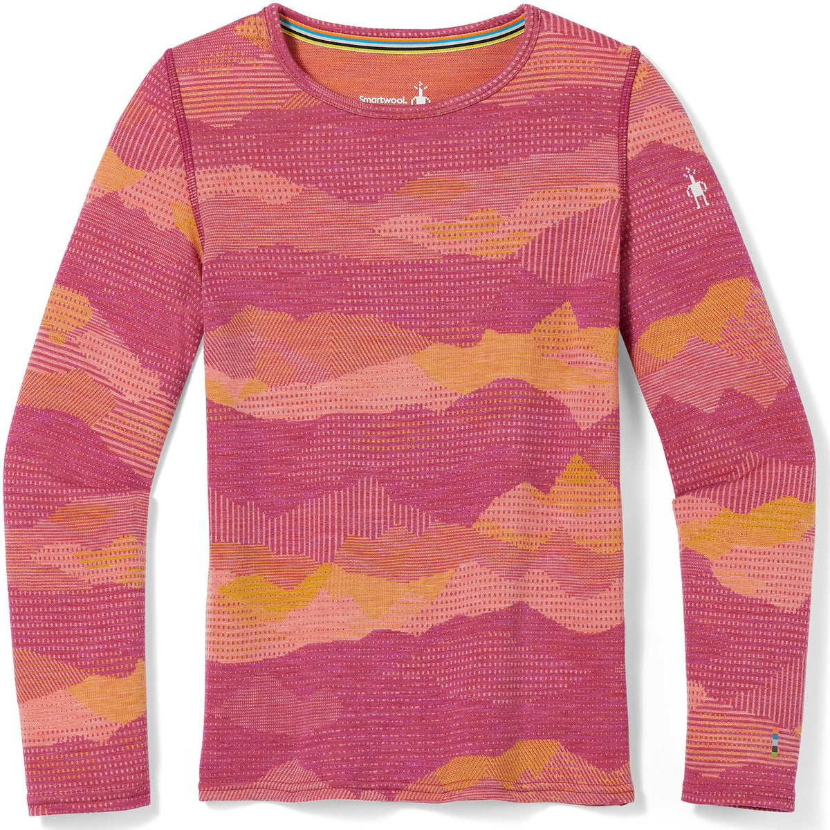 Smartwool Merino 250 Base Layer Pattern Crew Top - Kids' Sunset Coral Mountain Scape