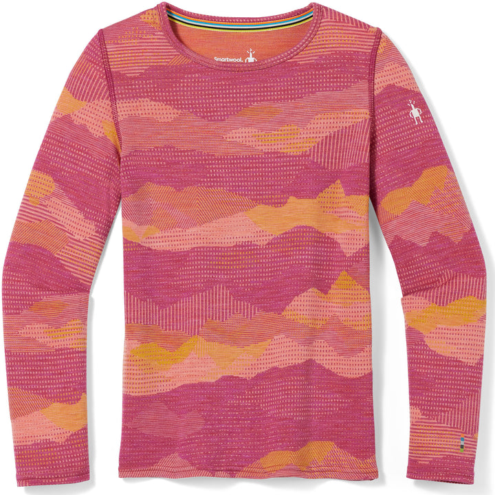 Smartwool Merino 250 Base Layer Pattern Crew Top - Kids' Sunset Coral Mountain Scape