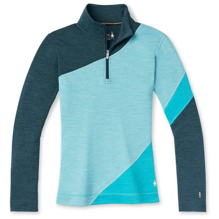 Smartwool Classic Thermal Merino Base Layer Colorblock 1/4 Zip Top - Women's Twilight Blue Heather