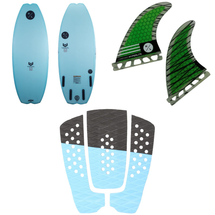 Hyperlite Arc Wakesurf Board + 4.5" Riot Carbon Surf Fin Set + EVA Wakesurf Traction Pad Kit 2022