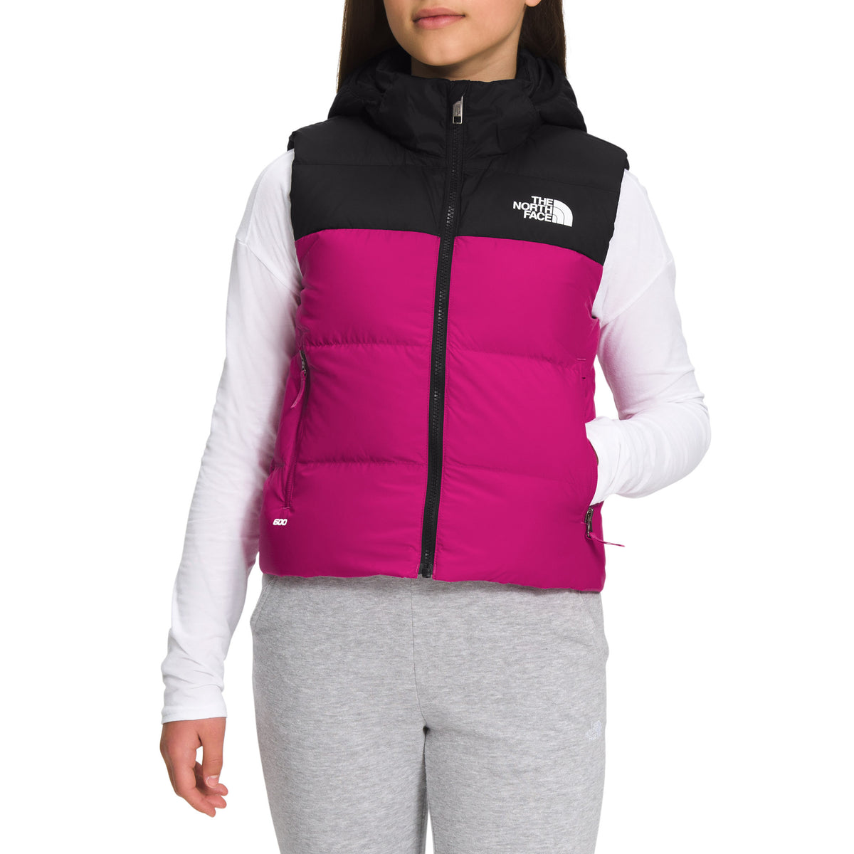 The North Face Reversible North Down Hooded Vest - Girls' Fuschia Pink