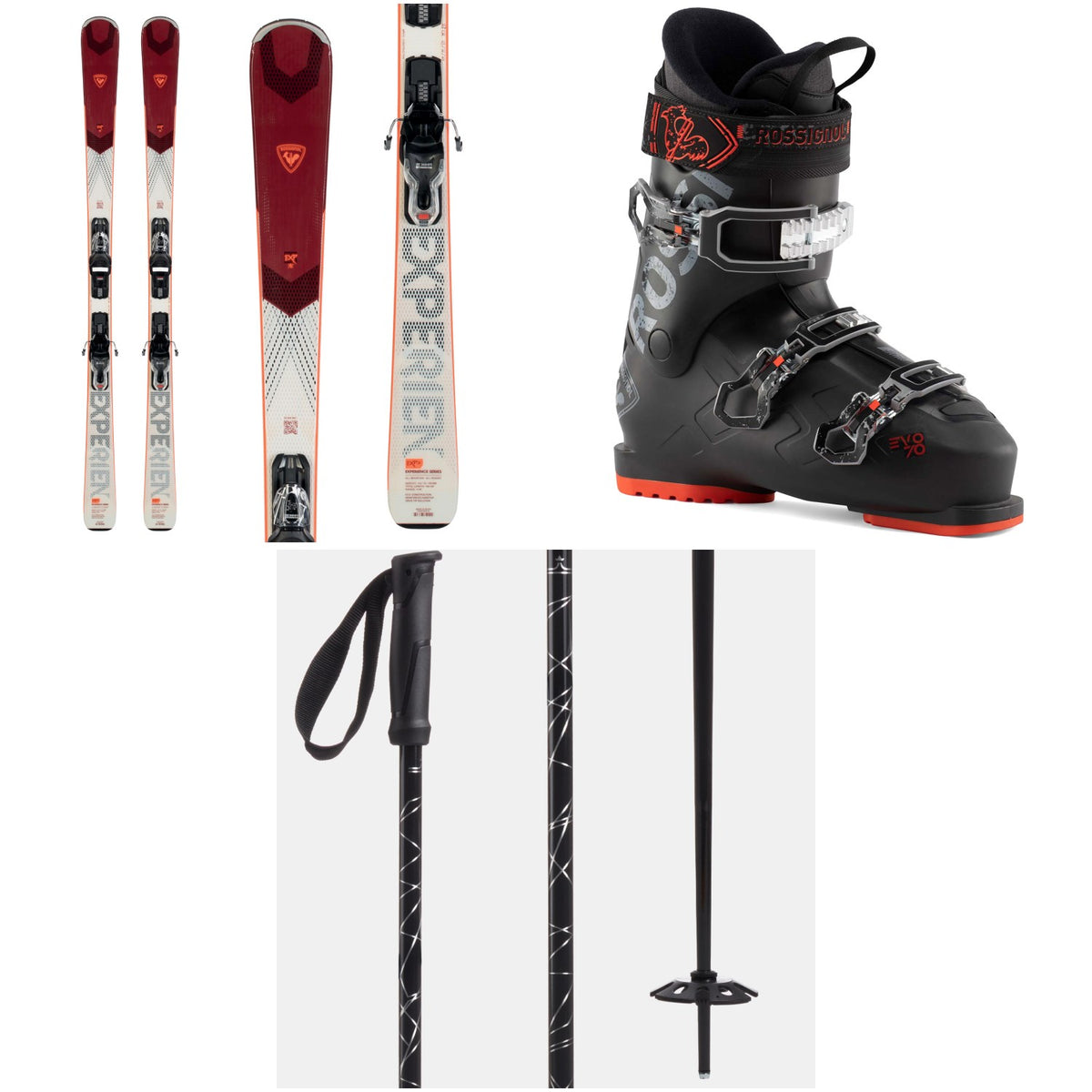 Rossignol Experience 76 Skis + Xpress 10 GW Bindings + Evo 70 Ski Boots + evo Refract Ski Poles 2023