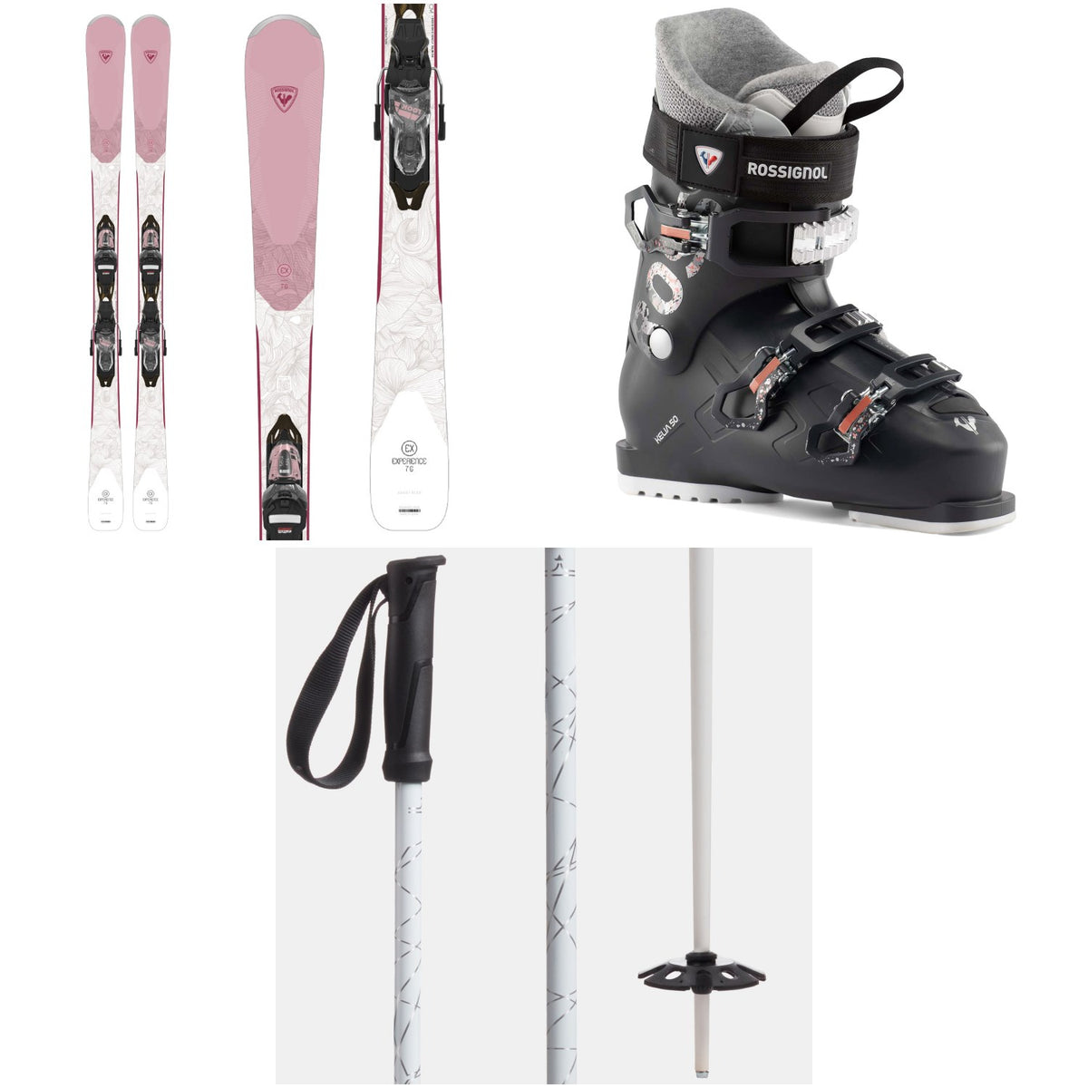 Rossignol Experience W 76 Skis + Xpress 10 GW Bindings + Rossignol Kelia 50 Ski Boots - Women's + evo Refract Ski Poles 2023