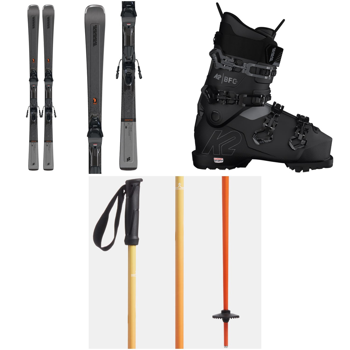 K2 Disruption 76 Skis + M2 10 Bindings + BFC 80 Ski Boots + evo Merge Ski Poles 2023