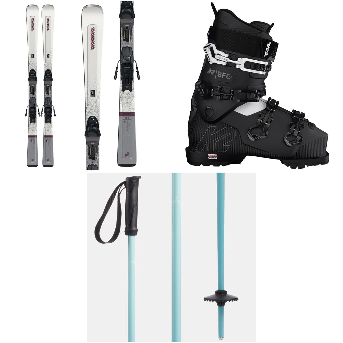 K2 Disruption 75 Skis + M2 10 Bindings + BFC W 75 Ski Boots - Women's + evo Merge Ski Poles 2023