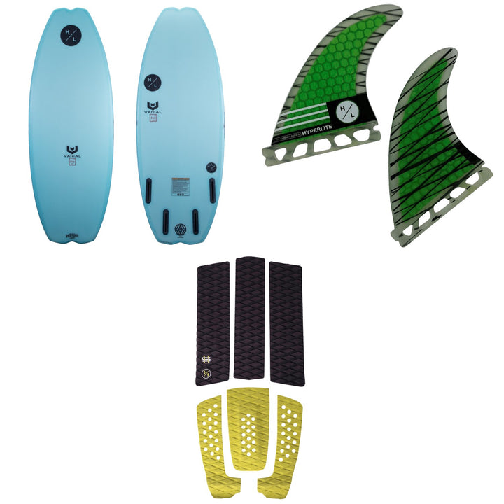 Hyperlite Arc Wakesurf Board + 4.5" Riot Carbon Surf Fin Set + EVA Wakesurf Traction Pad Kit 2022