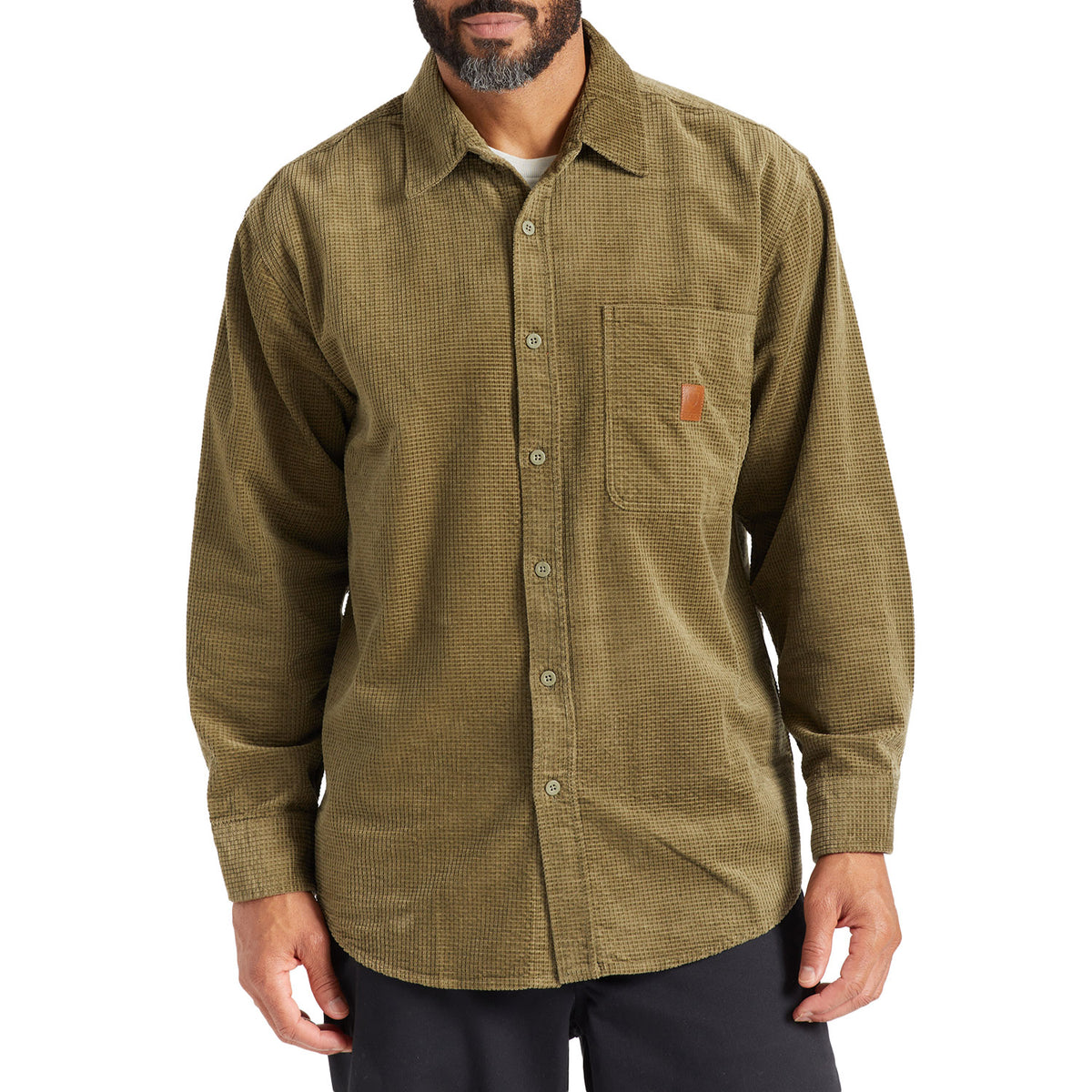 Brixton Porter Waffle Corduroy Long-Sleeve Shirt - Men's Military Olive