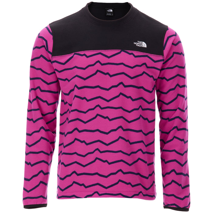 The North Face Printed TKA Glacier Crew - Men's Fuschia Pink Linear Mountains Print/TNF Black