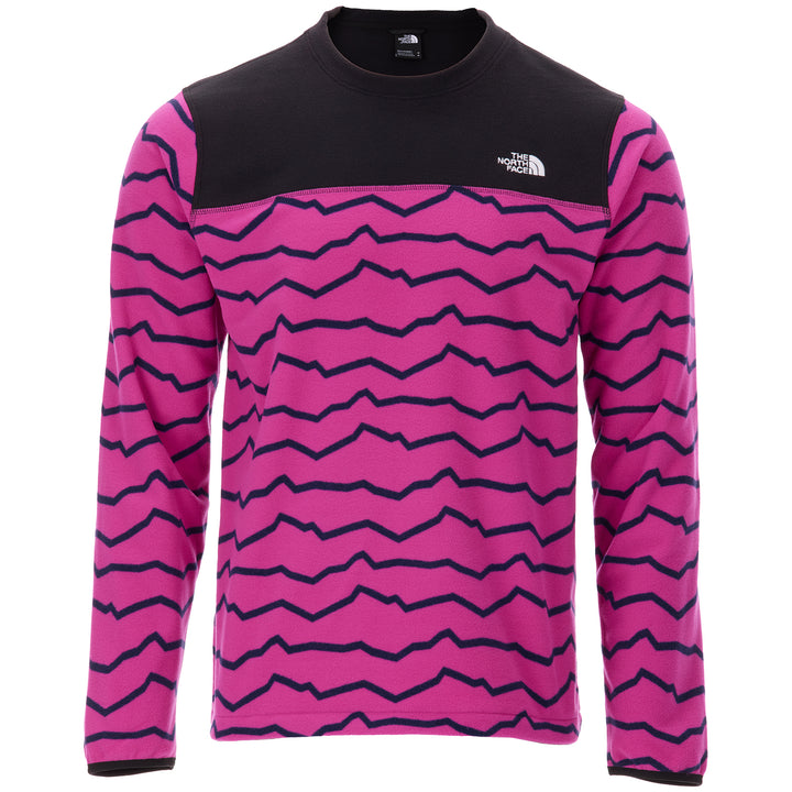 The North Face Printed TKA Glacier Crew - Men's Fuschia Pink Linear Mountains Print/TNF Black
