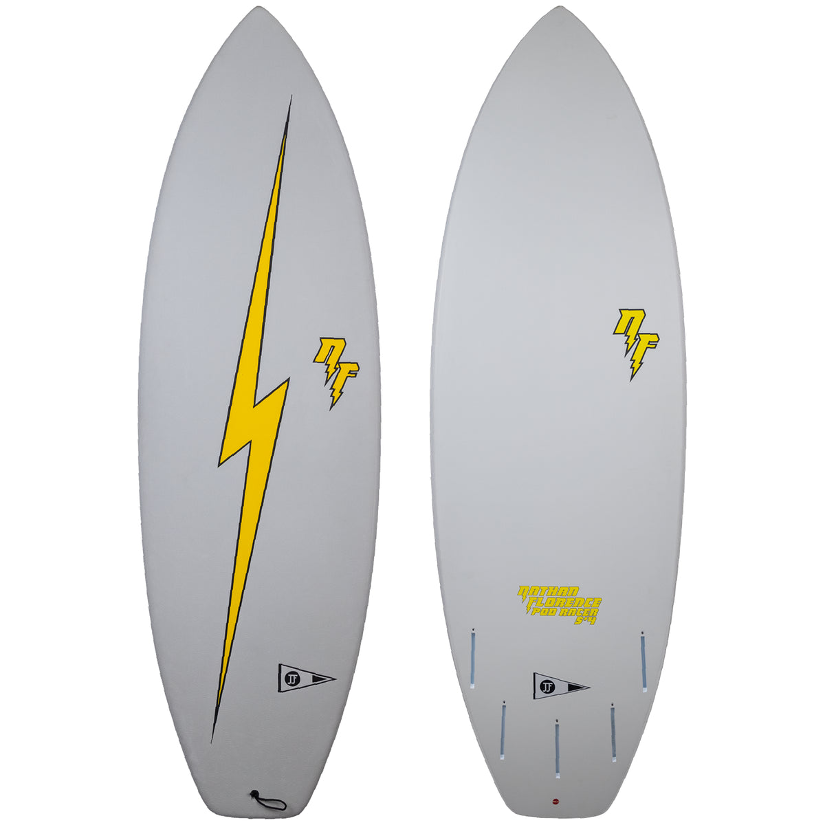 JJF by Pyzel Nathan Florence Pod Racer Surfboard Grey w/Yellow Bolt