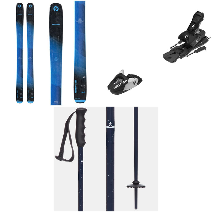 Blizzard Rustler Team Skis + Salomon L7 GW Ski Bindings + evo Lil Send'r Adjustable Ski Poles - Kids'