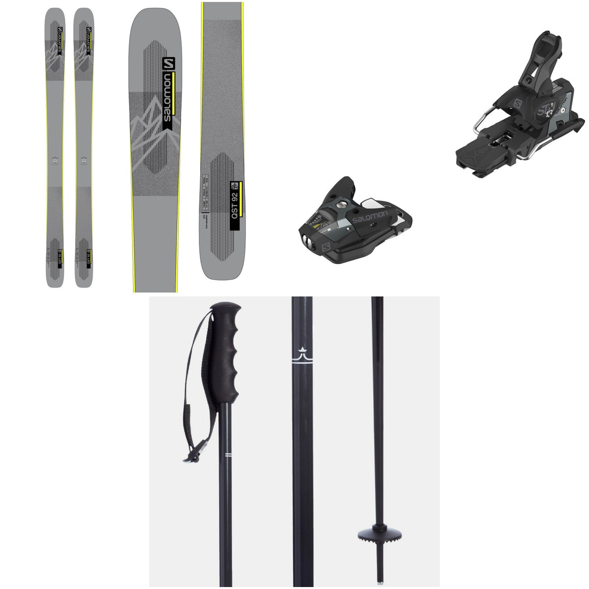 Salomon QST 92 Skis 2022 + Salomon STH2 WTR 13 Ski Bindings 2022 + evo Merge Ski Poles