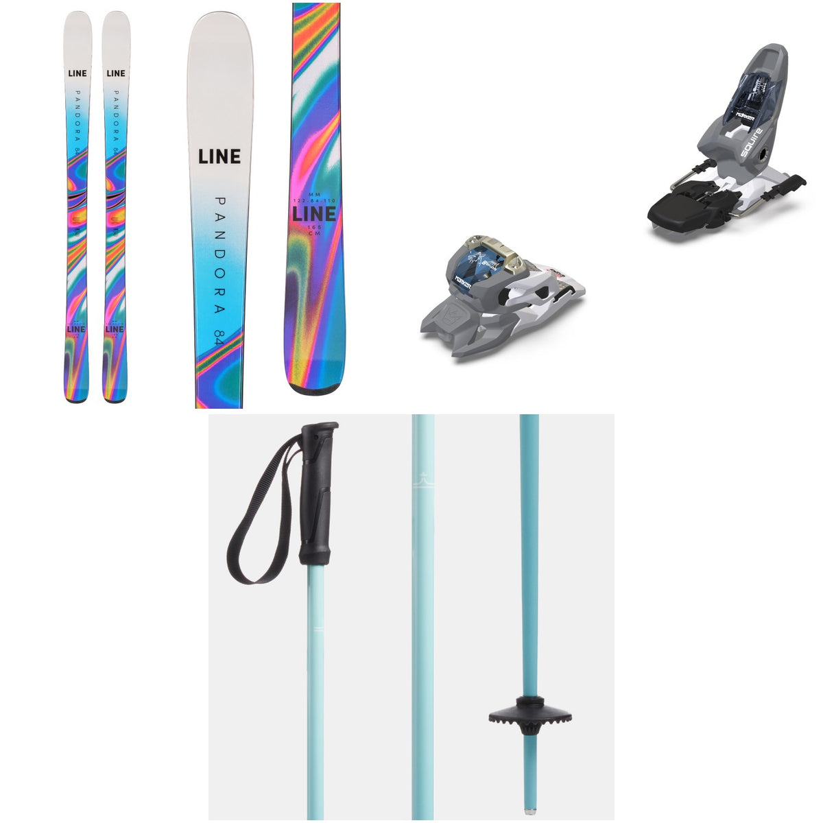 Line Skis Pandora 84 Skis - Women's + Marker Squire 11 Ski Bindings + evo Merge Ski Poles