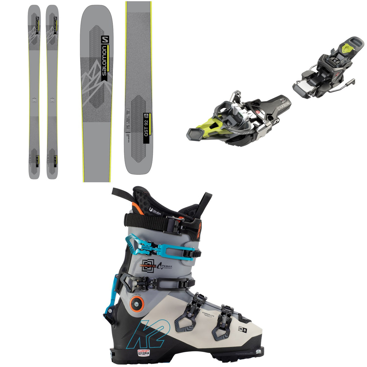 Salomon QST 92 Skis + Fritschi Tecton 12 Alpine Touring Ski Bindings + K2 Mindbender 120 Alpine Touring Ski Boots 2022