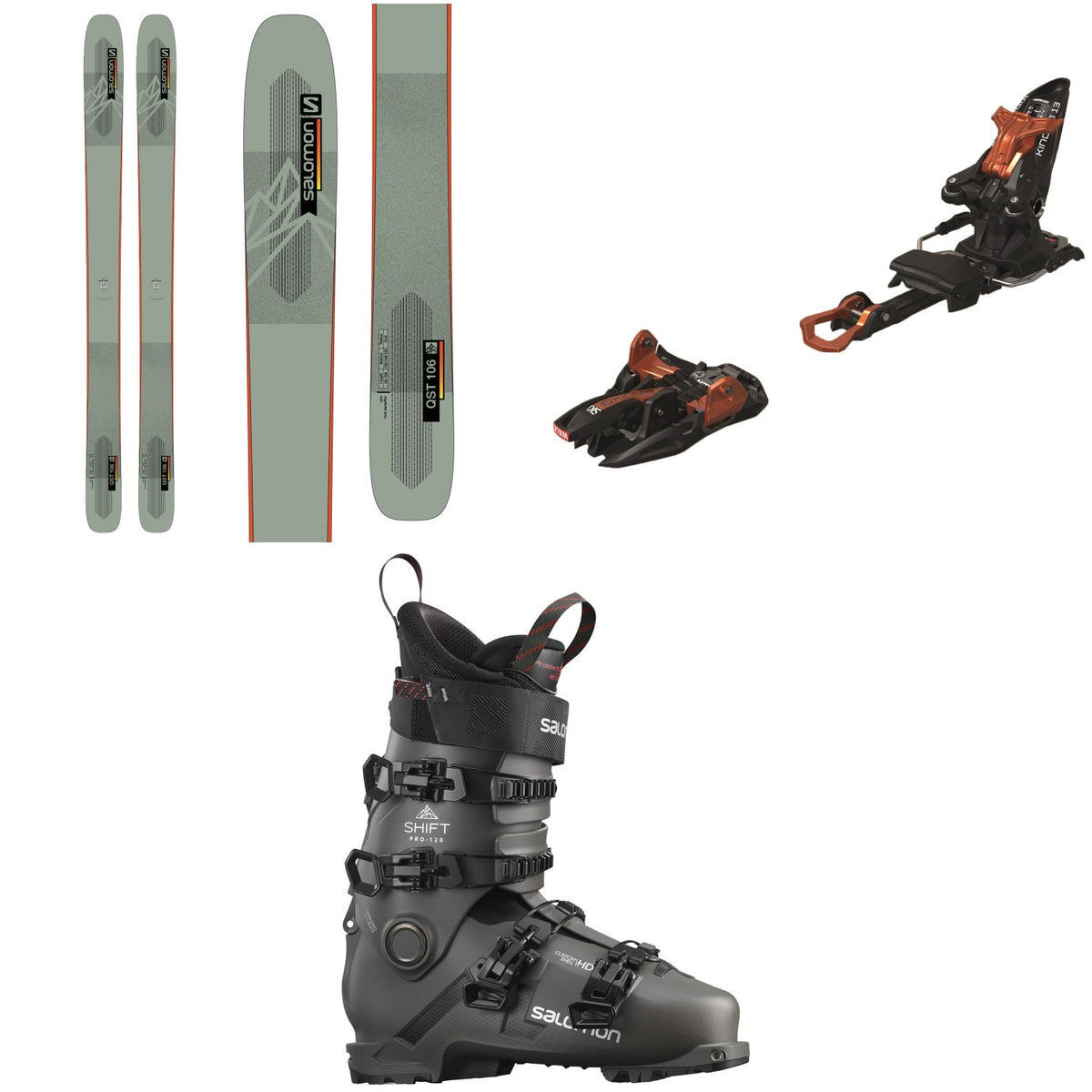Salomon QST 106 Skis + Marker Kingpin 13 Alpine Touring Ski Bindings + Salomon Shift Pro 120 Alpine Touring Ski Boots 2022