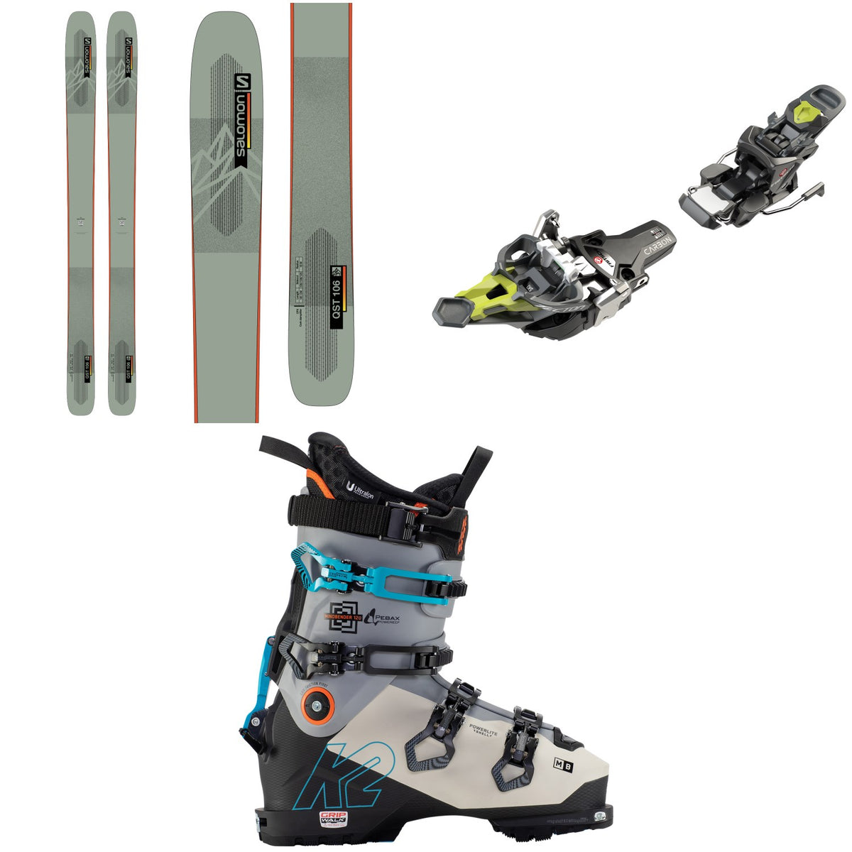 Salomon QST 106 Skis + Fritschi Tecton 12 Alpine Touring Ski Bindings + K2 Mindbender 120 Alpine Touring Ski Boots 2022