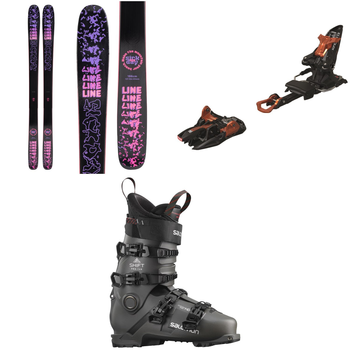Line Skis Sick Day 104 Skis + Marker Kingpin 13 Alpine Touring Ski Bindings + Salomon Shift Pro 120 Alpine Touring Ski Boots 2022