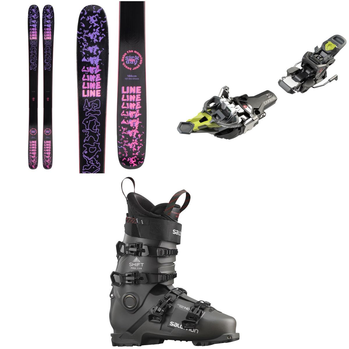 Line Skis Sick Day 104 Skis + Fritschi Tecton 12 Alpine Touring Ski Bindings + Salomon Shift Pro 120 Alpine Touring Ski Boots 2022