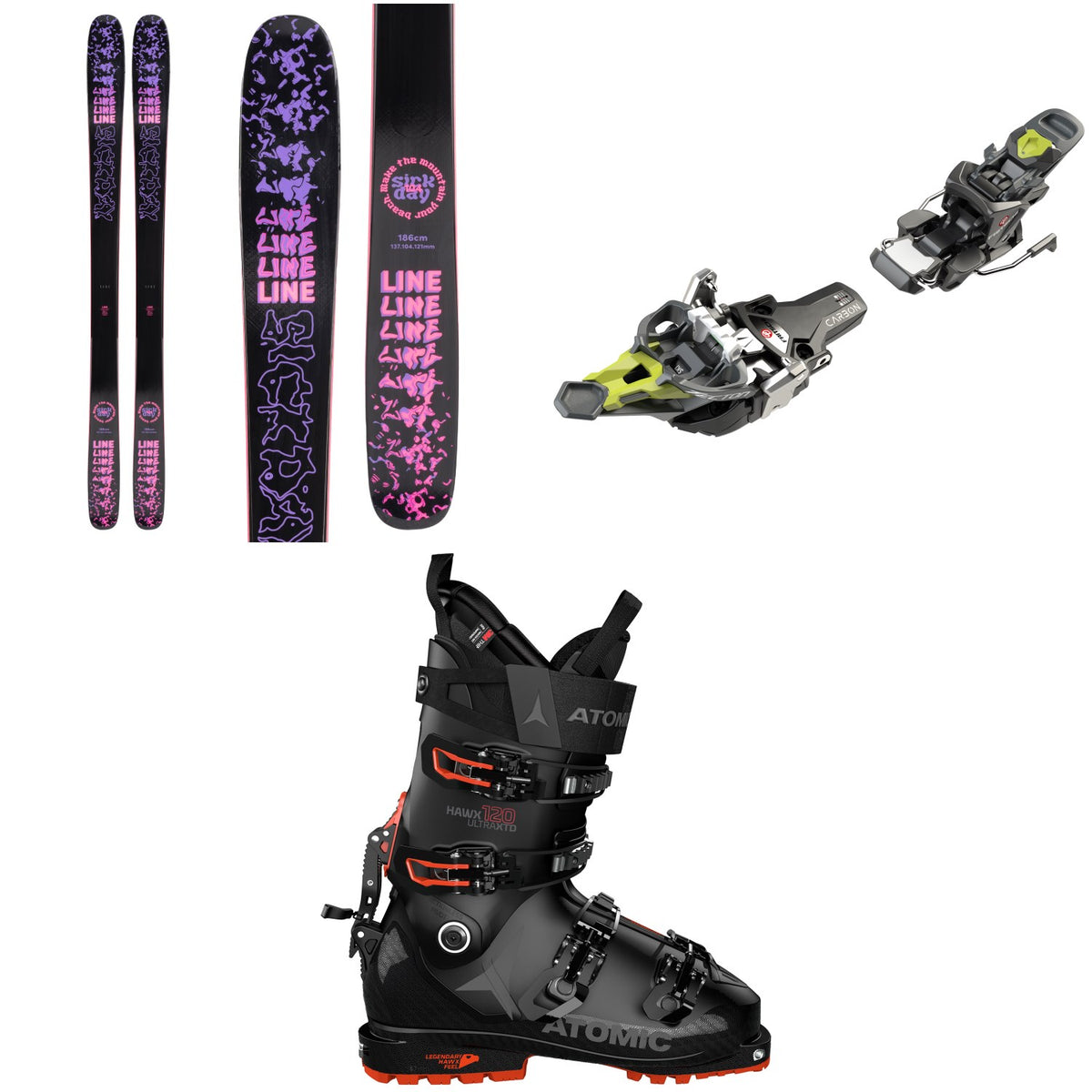 Line Skis Sick Day 104 Skis + Fritschi Tecton 12 Alpine Touring Ski Bindings + Atomic Hawx Ultra XTD 120 Alpine Touring Ski Boots 2022