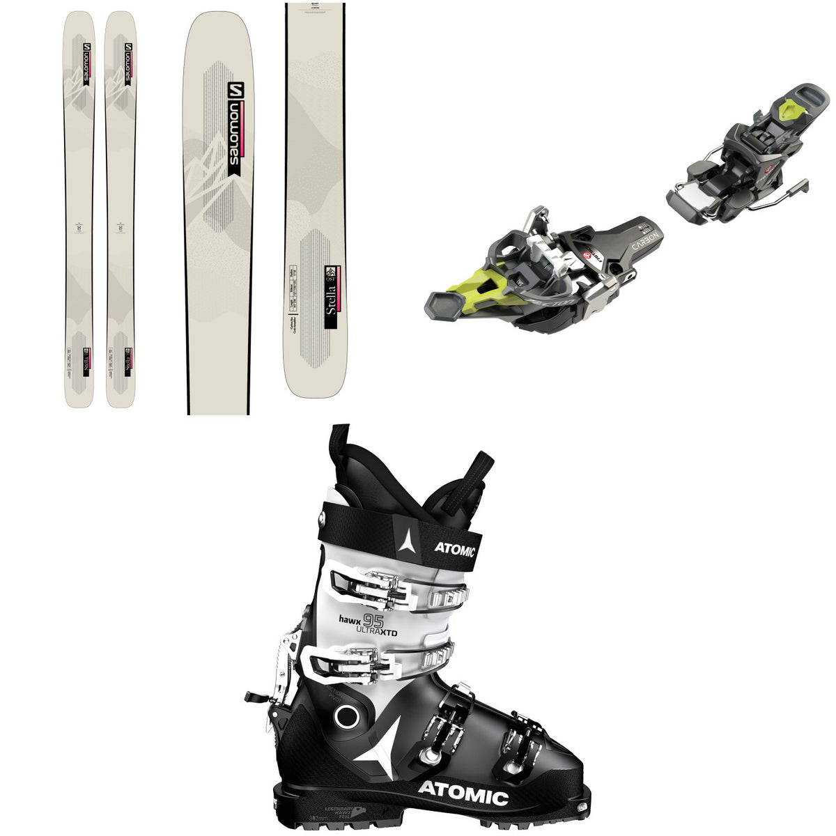 Salomon QST Stella 106 Skis + Fritschi Tecton 12 Alpine Touring Ski Bindings + Atomic Hawx Ultra XTD 95 W CT GW Alpine Touring Ski Boots - Women's 2022