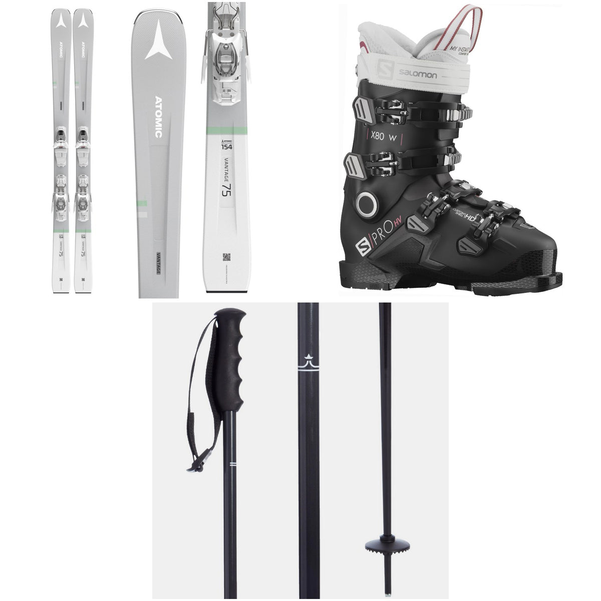 Atomic Vantage W 75 Skis + M 10 GW Bindings + Salomon S/Pro HV X80 W CS GW Ski Boots - Women's + evo Merge Ski Poles 2022