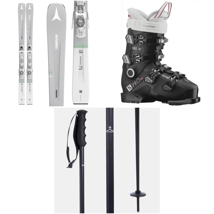 Atomic Vantage W 75 Skis + M 10 GW Bindings + Salomon S/Pro HV X80 W CS GW Ski Boots - Women's + evo Merge Ski Poles 2022