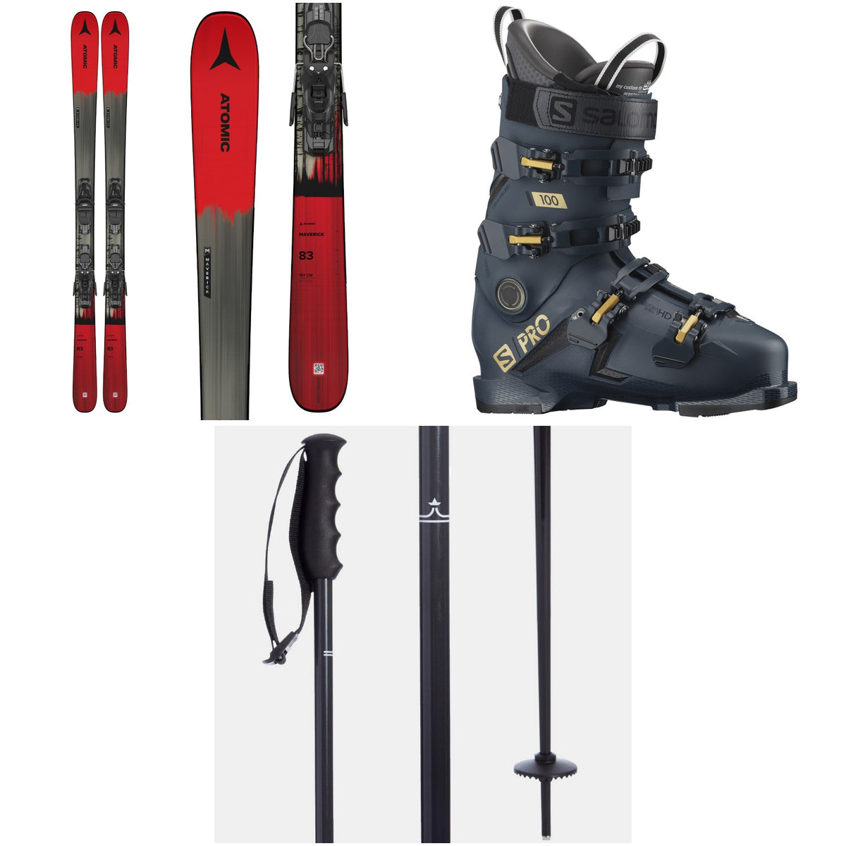 Atomic Maverick 83 Skis + M 10 GW Bindings + Salomon S/Pro 100 GW Ski Boots + evo Merge Ski Poles 2022