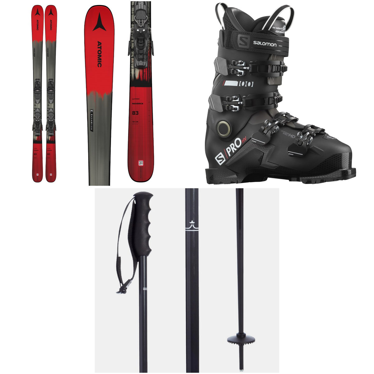 Atomic Maverick 83 Skis + M 10 GW Bindings + Salomon S/Pro HV 100 GW Ski Boots + evo Merge Ski Poles 2022