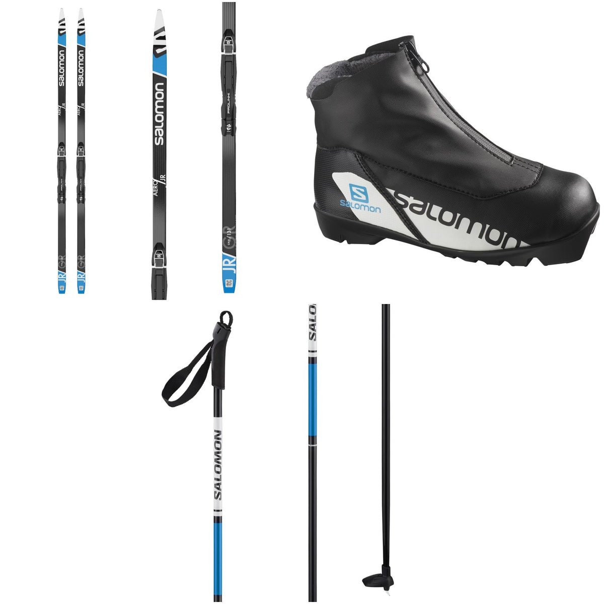Salomon Aero Grip Jr Cross Country Skis + Prolink Access Bindings + RC Nocturne Prolink Jr Cross Country Ski Boots + Escape ALU Jr Cross Country Ski Poles - Kids' 2023