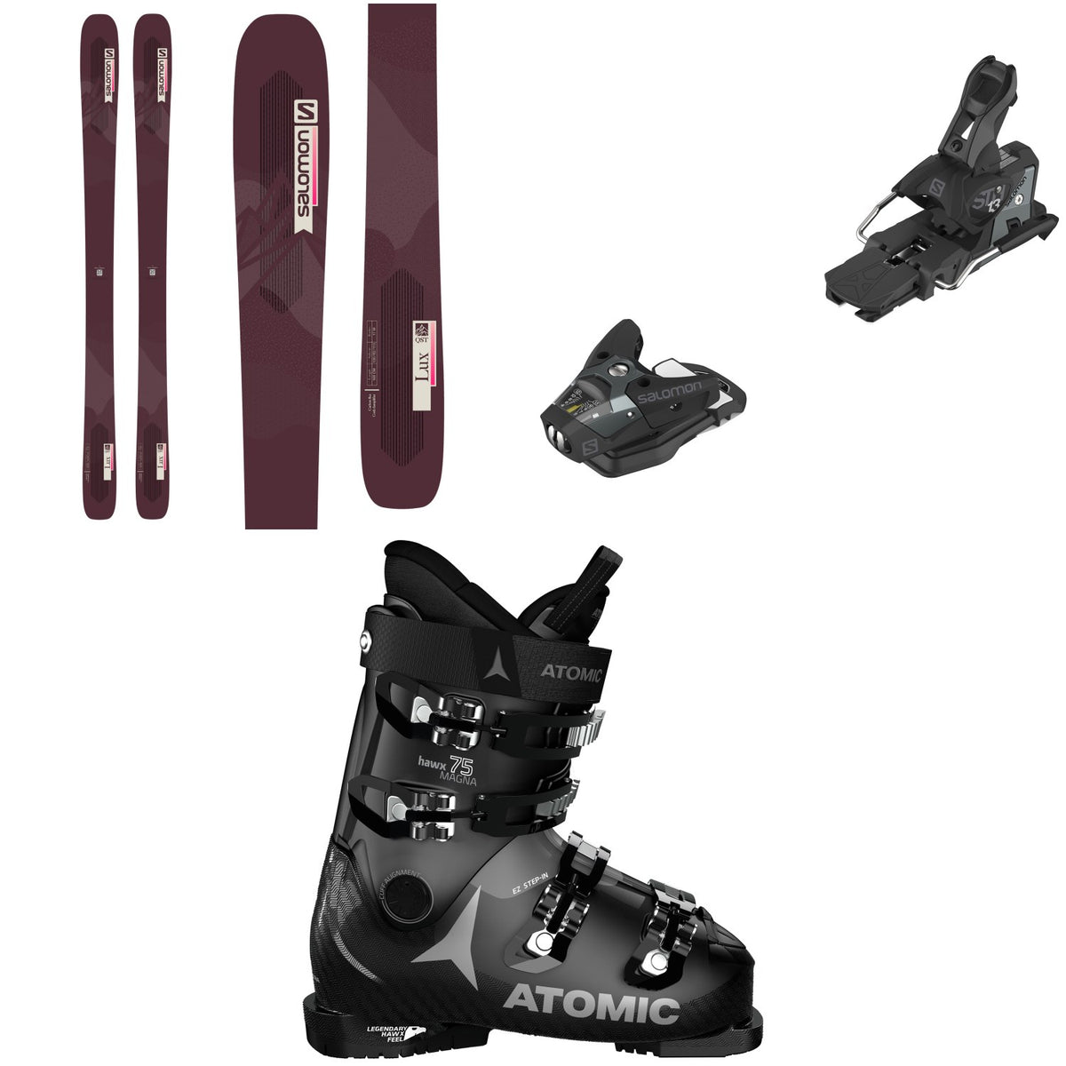 Salomon QST Lux 92 Skis + STH2 WTR 13 Ski Bindings + Atomic Hawx Magna 75 W Ski Boots - Women's 2022