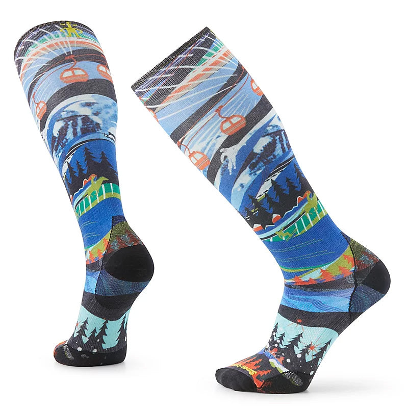 Smartwool Zero Cushion Skication Print OTC Socks Mist Blue