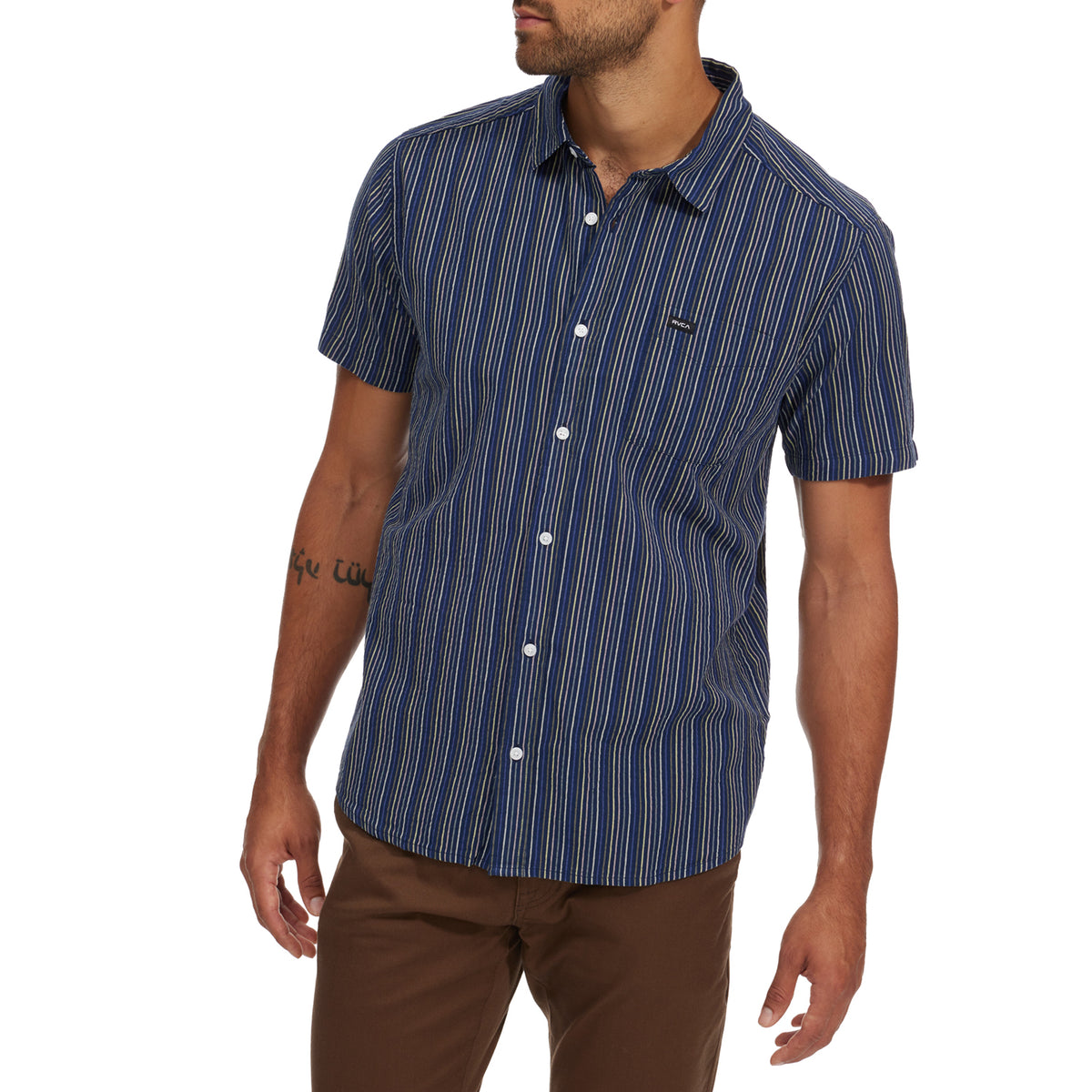 RVCA Endless Seersucker Short-Sleeve Shirt Moody Blue
