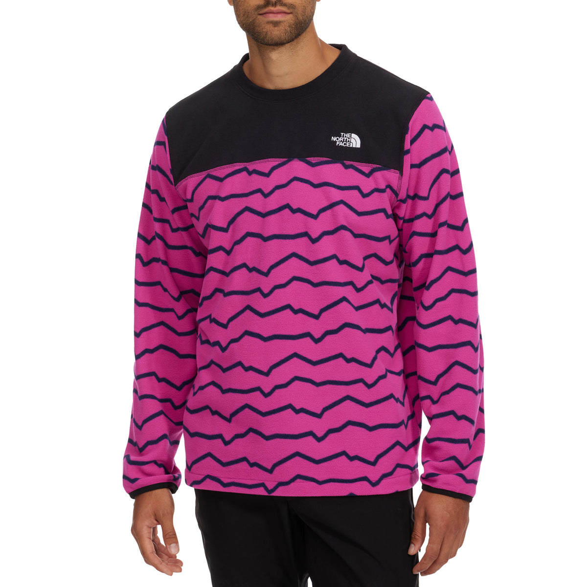 The North Face Printed TKA Glacier Crew - Men's Fuschia Pink Linear Mountains Print/TNF Black