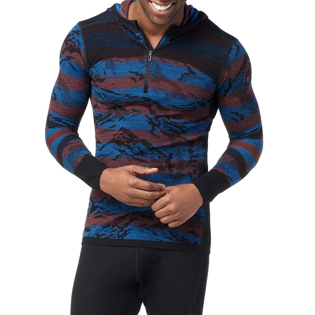 Smartwool Intraknit Thermal Merino Base Layer Pattern 1/2 Zip Hoodie - Men's Black Mountain