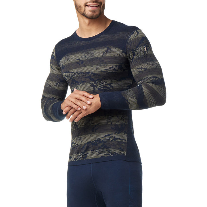 Smartwool Intraknit Thermal Merino Base Layer Pattern Crew Top - Men's Deep Navy Mountain