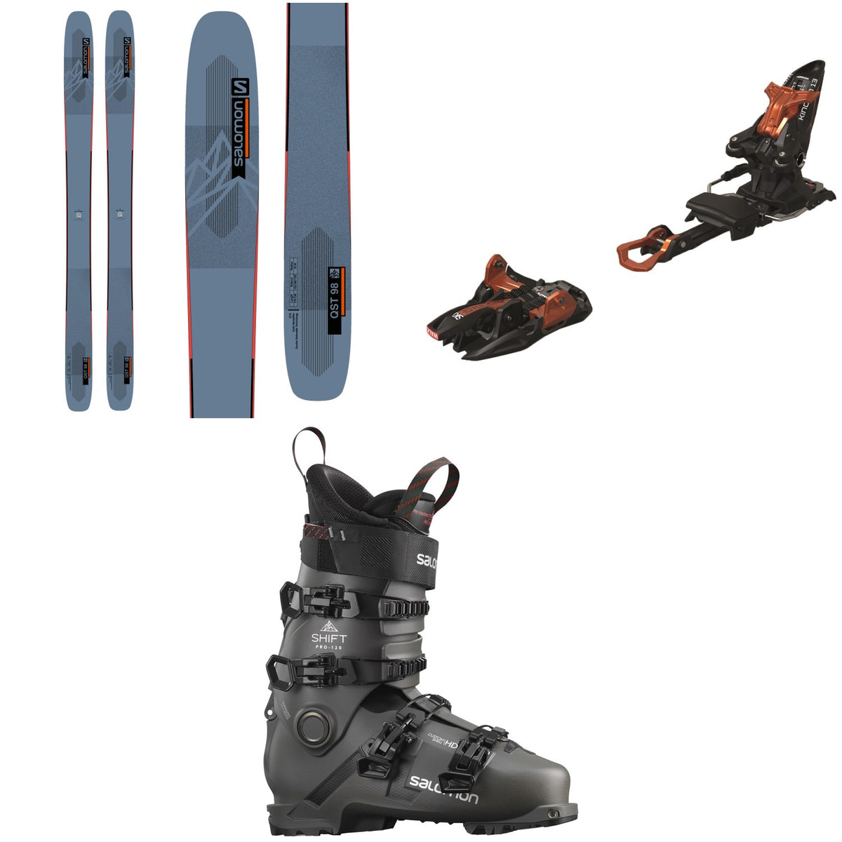 Salomon QST 98 Skis 2023 + Marker Kingpin 13 Alpine Touring Ski Bindings 2020 + Salomon Shift Pro 120 Alpine Touring Ski Boots 2022
