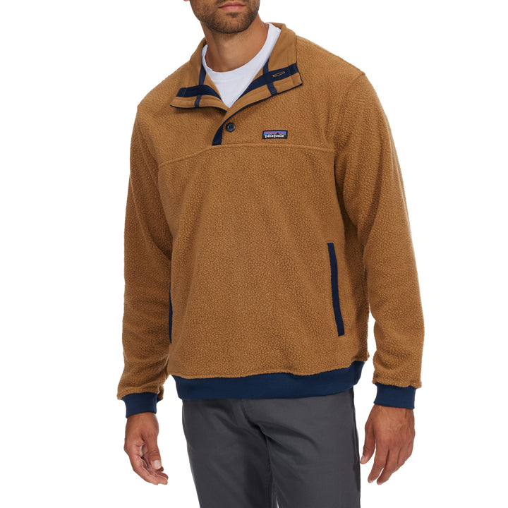 Patagonia Shearling Button Pullover - Men's Bear Brown w/New Navy